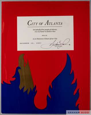 An honorary citizen certificate presented to Pelé in 1987 by the city of Atlanta, Georgia.
 Pelé was in Atlanta on October 19 to present Ford Foundati