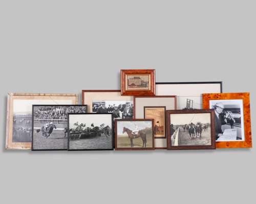 Miscellany of ten framed horse racing photographs and prints