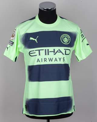 Phil Foden yellow and black No.47 Manchester City short-sleeved shirt, 2022-23