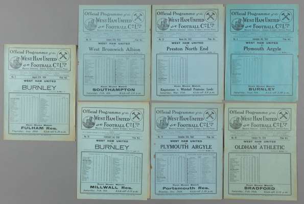 Seven West Ham United 1930s home programmes,

F.L. Division Two fixtures unless otherwise stated, Plymouth Argyle 24th December 1932, WBA 28th January
