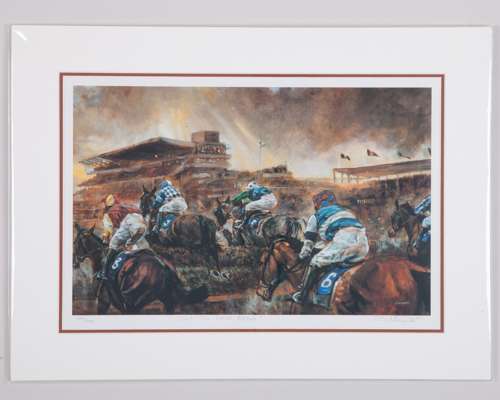 A trio of limited edition Cheltenham steeplechase prints by David Dent (British, b.1959)