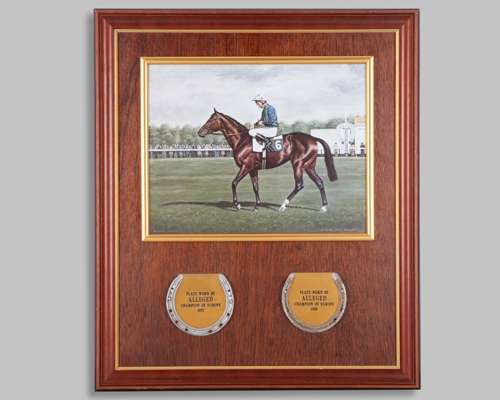 A pair of racing plates worn by the champion racehorse Alleged in 1977 and 1978