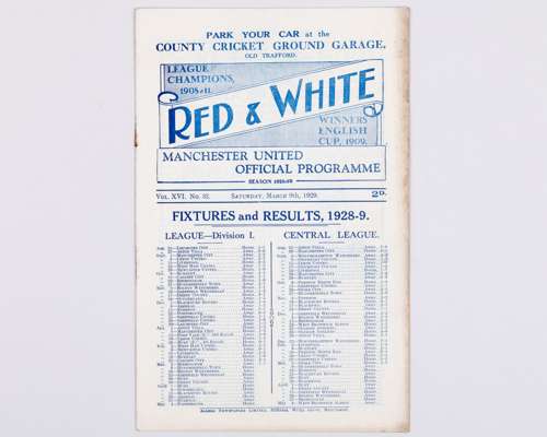 Manchester United v. Huddersfield Town match programme, 9th March 1929