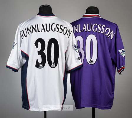 Arnar Gunnlaugsson Bolton Wanderers no.30 home and away jersey's, season 1997-98,
 comprising white home and purple away jersey with short-sleeves, Pr