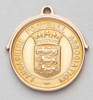 Lancashire Football Association winner's medal awarded to Liverpool FC's John Bamber, 1918-19,
 obverse with shield crest and lettering, reverse engra