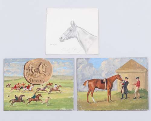Three horse racing works by the Suffolk artist Michael Jeffery