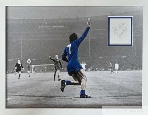 George Best Manchester United 1968 European Cup Final winner, 
 signed card mounted within a part colourised b/w photograph of him reeling away after 