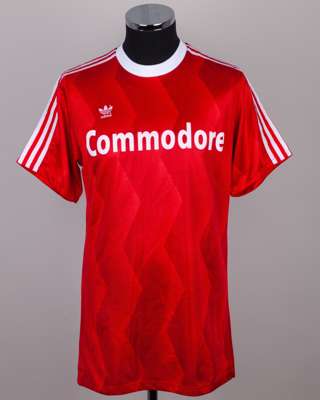A red and white No.14 Bayern Munich short-sleeved shirt, c.1985
