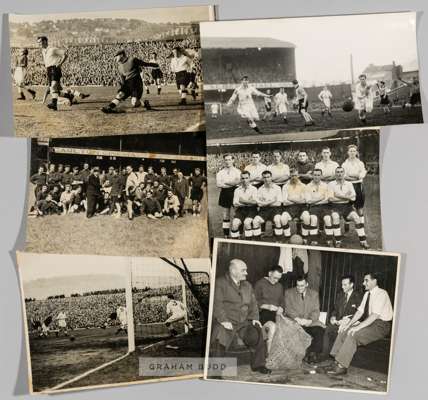 Swansea Town FC selection of b&w original press photographs, dating from 1947 to 1953,
 including team photographs pre-season 1949 and 1950, training,