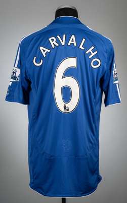 Ricardo Carvalho blue Chelsea no.6 home jersey, season 2007-08,
 Adidas, player issued short-sleeved with BARCLAYS PREMIER LEAGUE sleeve badges, club 