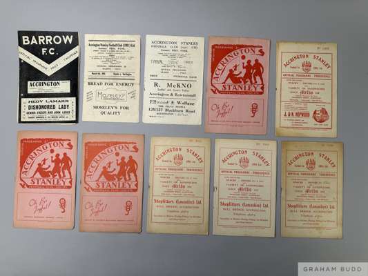 Eighteen Accrington Stanley match programmes 1940s to 1960s
 including Darlington, 6th March 1948, Southport, 1st December 1951, Southport 28th Februa