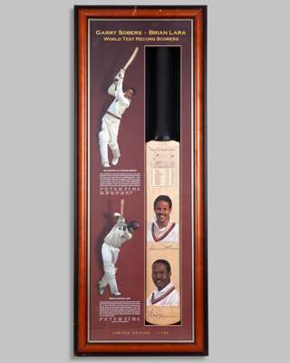 Garry Sobers and Brian Lara autographed limited edition cricket bat display