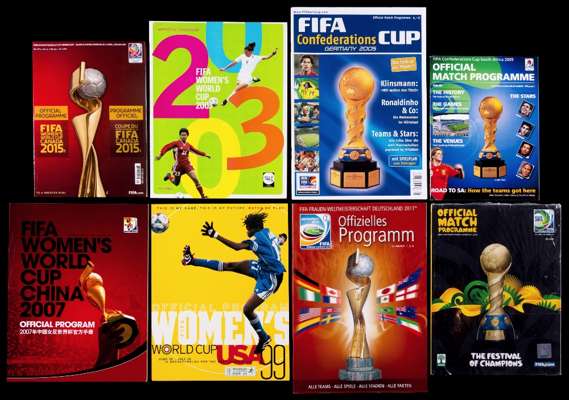 Eight FIFA tournament programmes, Women's World Cup for 1999 USA, 2003  USA, 2007 China, 2011 Germany & 2015 Canada; and Confederations Cup for German