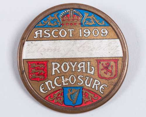 A fine badge issued for the Royal Enclosure at Ascot in 1909,