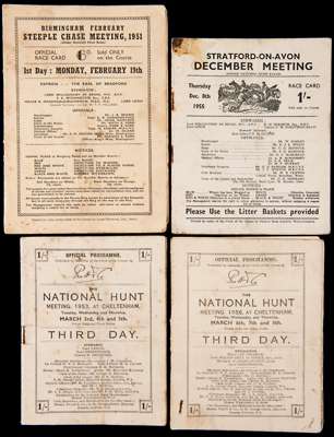 Racecards including the 1953 and 1956 Cheltenham Gold Cups, won by Knock Hard & Limber Hill; together with 13 other racecaeds 50s & 60s for Birmingham