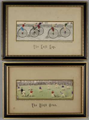 Two Victorian silk Stevengraphs, 
 comprising The First Set,  2 by 6in. and The Last Lap, 2 by 6in. both framed (2)