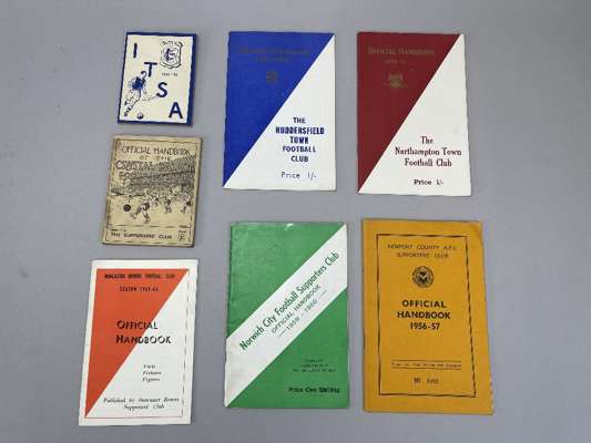 Collection of Football League handbooks, 1940-60s,
 include Crystal Palace 1947-48, Northampton 1950-51, Huddersfield 1951-52, Ipswich Town 1951-52, N