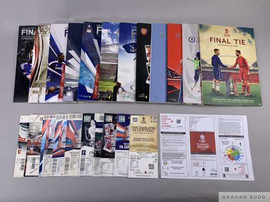 A run of thirteen F.A. Cup Final programmes, 2010 to 2022 all played at Wembley
 all with ticket stubs, and some with other F.A.Cup related ephemera a