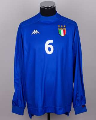 Alessandro Nesta blue No.6 Italy v. Sweden match worn long-sleeved shirt, 2000