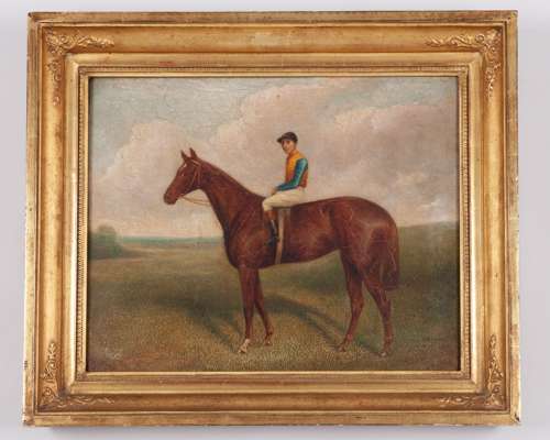 Oil painting of the the racehorse Pretty Polly with William Lane up