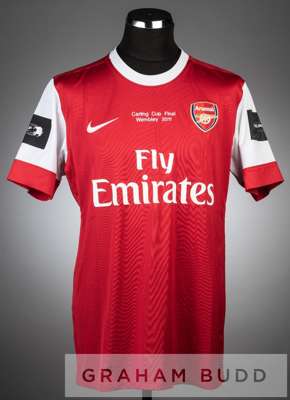 Alex Song red and white Arsenal no.17 home jersey v Birmingham City in the Carling Cup Final at Wembley, 27th February 2011,
 short-sleeved with CARLI