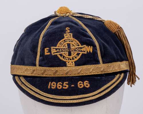 Pat Jennings blue Northern Ireland v. Scotland, England and Wales International cap, 1965-66