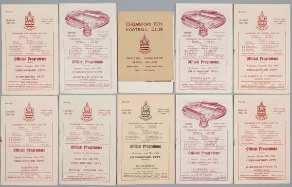 Chelmsford FC home programmes, season 1950-51, 
 covering first team, reserves playing in Southern League, Eastern Counties League, including v Headin