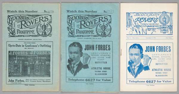 Three Blackburn Rovers 1930s programmes,

v Everton (FAC) 25th January 1930, and F.L. Division One fixtures v Sunderland 2nd April 1934 and WBA 14th S