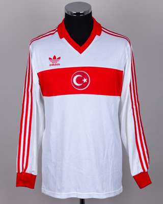 John Byrne - Gorgulu white and red No.11 Turkey match worn long-sleeved shirt, 1990