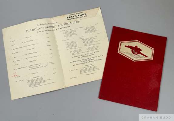 Arsenal FC West Stand official opening of the West stand by H.R.H. The Prince of Wales on 10th December 1932 booklet
 and programme,
 comprising 16-pa