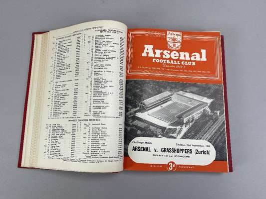 Bound volume of Arsenal home match programmes, 1954-55 Vol.XXXVI No.1 Newcastle United, 21st August 1954 to Cardiff City, 7th May 1955 including leagu