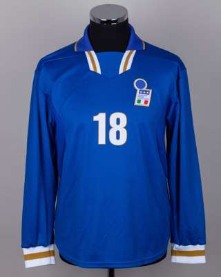 Alessandro Del Piero blue No.18 Italy v. Northern Ireland match worn long-sleeved shirt, 1997