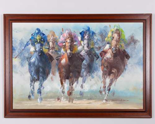 Anthony Vecchio oil painting of an American dirt track horse race