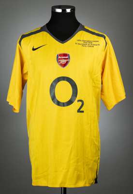 Yellow and grey Arsenal UEFA Champions League Final un-numbered jersey v FC Barcelona, played at Stade de France, 17th May 2006, 
 match issue, Nike, 