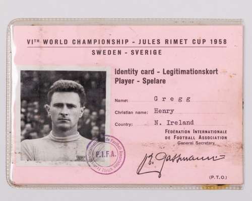 Harry Gregg an official 1958 Sweden World Cup Identity Card