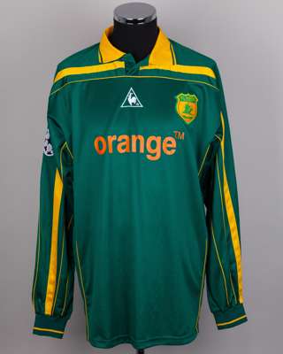 Mauro Cetto green and yellow No.35 Nantes v. Manchester United long-sleeved shirt, 2001-02