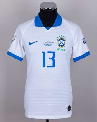 Dani Alves white and blue No.13 Brazil v. Bolivia short-sleeved shirt, 2019