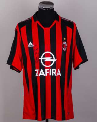 Kaka autographed red and black No.22 AC Milan replica short-sleeved shirt, 2005-06