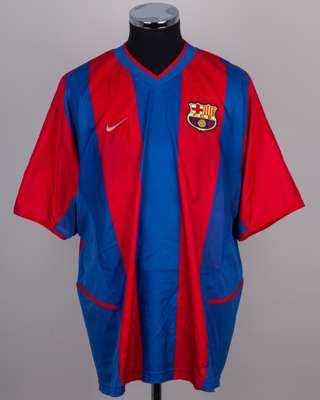 Riquelme garnet and blue No.10 Barcelona short-sleeved shirt, 2002-03