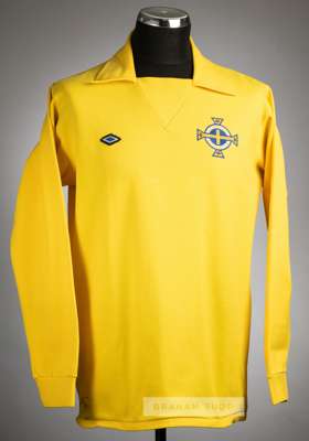 Yellow Northern Ireland goalkeeper's No. 1 jersey worn by Pat Jennings in the Home International match against Scotland at Hampden Park on 20th May 19