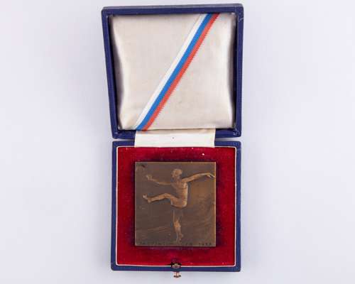 A bronze Czechoslovakia v. Scotland plaque, 1937