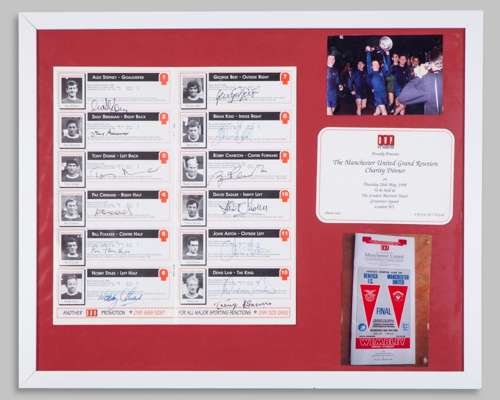 The Manchester United Grand Reunion Charity Dinner invitation and autographed programme
