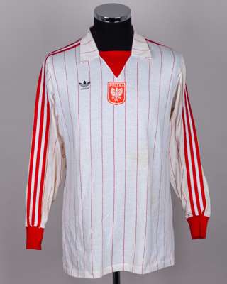 Eoin Hand - Jozef Mlynarczyk white and red No.11 Poland long-sleeved shirt, 1984