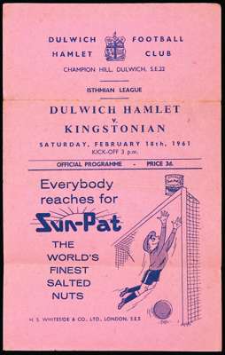 A collection of 160+ Dulwich Hamlet home programmes dating between seasons 1960-61 and 1970-71, the vast majority from the early to mid decade, fixtur