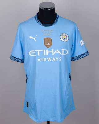 Erling Haaland blue No.9 Manchester City v. Crystal Palace Cup Final match worn shirt, 2025