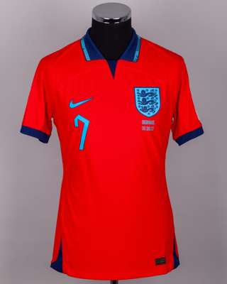 Bukayo Saka red No.7 England v. Ukraine short-sleeved shirt, 2023
