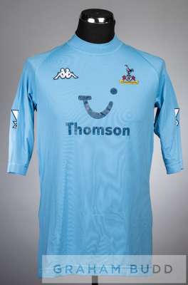 Frederic Kanoute pale blue Tottenham Hotspur no.9 away jersey, season 2003-04,
 short-sleeved with BARCLAYCARD PREMIERSHIP sleeve badges, club crest a