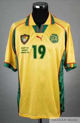 Mahouve yellow, green & red Cameroon 1998 World Cup no.19 jersey