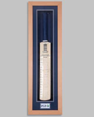 England v. South Africa One Day Tour 2009 autographed cricket bat display