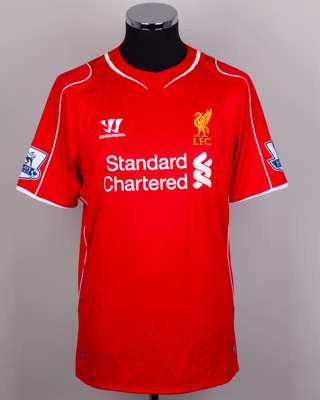 Mario Balotelli red No.45 Liverpool v. Manchester United match worn short-sleeved shirt, 2015